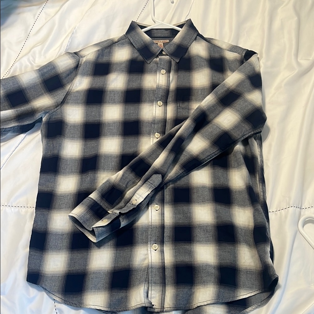 Men's Black and Dark Navy Plaid Shirt